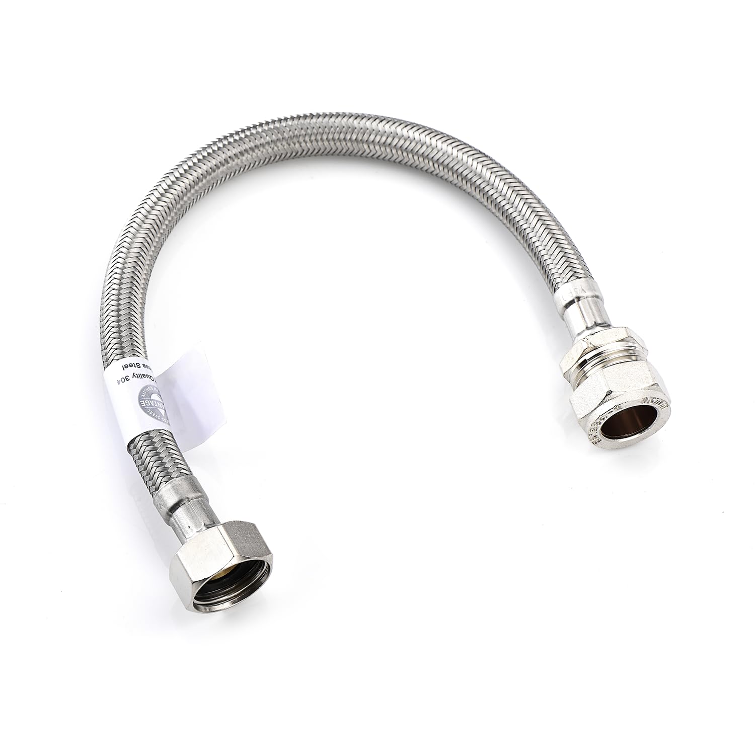 Westco 15mm x 1/2"" x 50cm Flexible Tap Connector Stainless Steel Compression UK