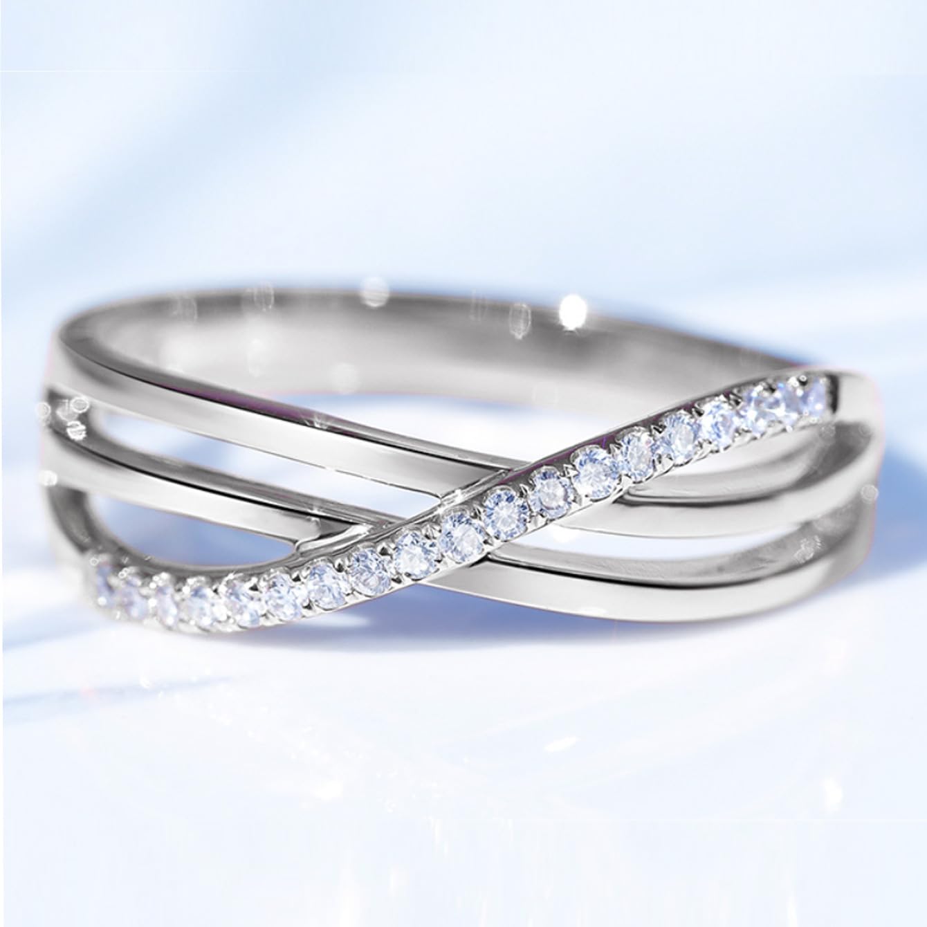 Emsione Fashion Silver Plated Ring Created White Zircon Bypass Eternity Anniversary Wedding Engagement Party Ring for Women Men Size 11