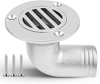 Boat Deck Floor Drain, 1-1/2 Inch (38mm) 90 Degree Marine 316 Stainless Steel Heavy Duty Thru Hull Drainage Scupper Cover with Screws and Installation Tools