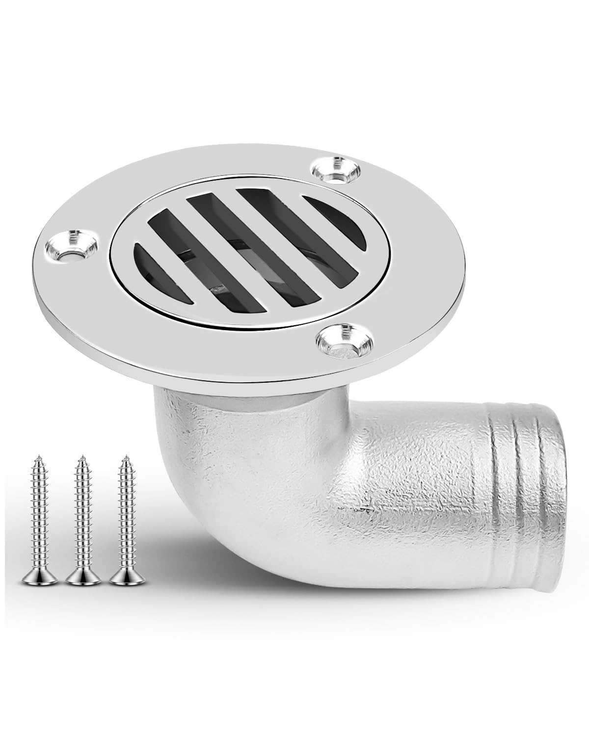 HZSIFU Boat Deck Floor Drain, 1-1/2 Inch (38mm) 90 Degree Marine 316 Stainless Steel Heavy Duty Thru Hull Drainage Scupper Cover with Screws and