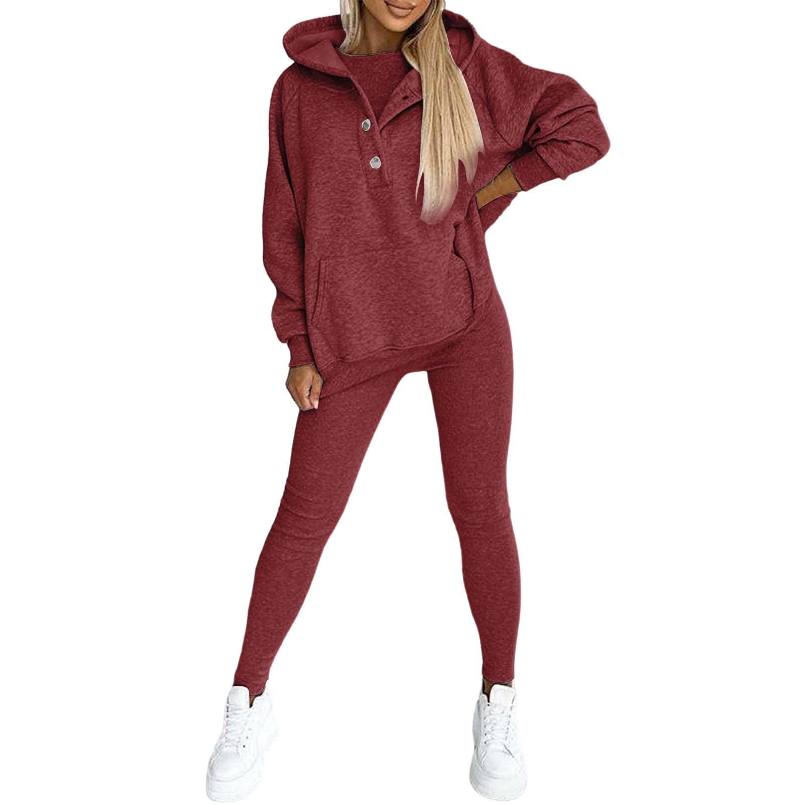 Sportanzug Damen 2 Teiler Casual Langarm Kapuzenpullover Und Hose mit Tunnelzug Und Kapuze Zweiteiler Elegant Baumwolle Große Größen Freizeitanzug Autumn Winter Outfit