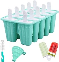 Ice Cream Molds, 10 Cavities Silicone Popsicle Mold, BPA Free Popsicle Molds Set, DIY Popsicle Mold with 1 Folding Funnel and 1 Cleaning Brush - Green
