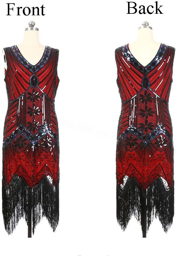 Whitewed. Size 10-12. Women Flapper Dress 1920S V Neck Sequin Beaded Fringed Vintage Art Theme Prom Party Dress