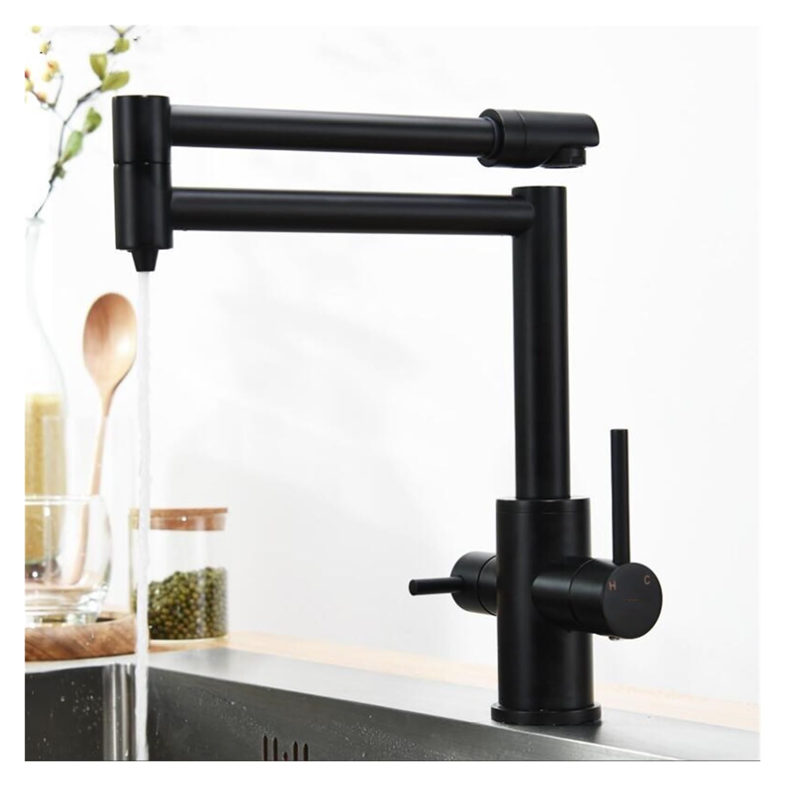 GLETSF 3 Kitchen Mixer Tap With Drinking Water Filter Brass Pullout Spray Faucet 360Swivel Design For Easy Use Durabkitchen Tap For Home & Restaurant,Black+gold,Brushed