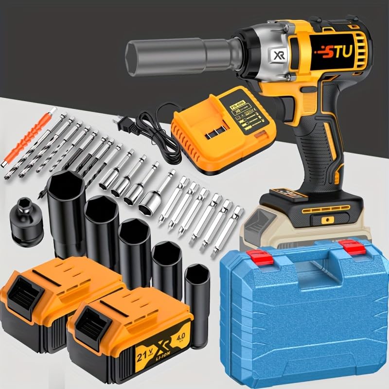 21V wireless impact wrench,Wireless drill/driver compatible with car (Battery * 2+plastic box)