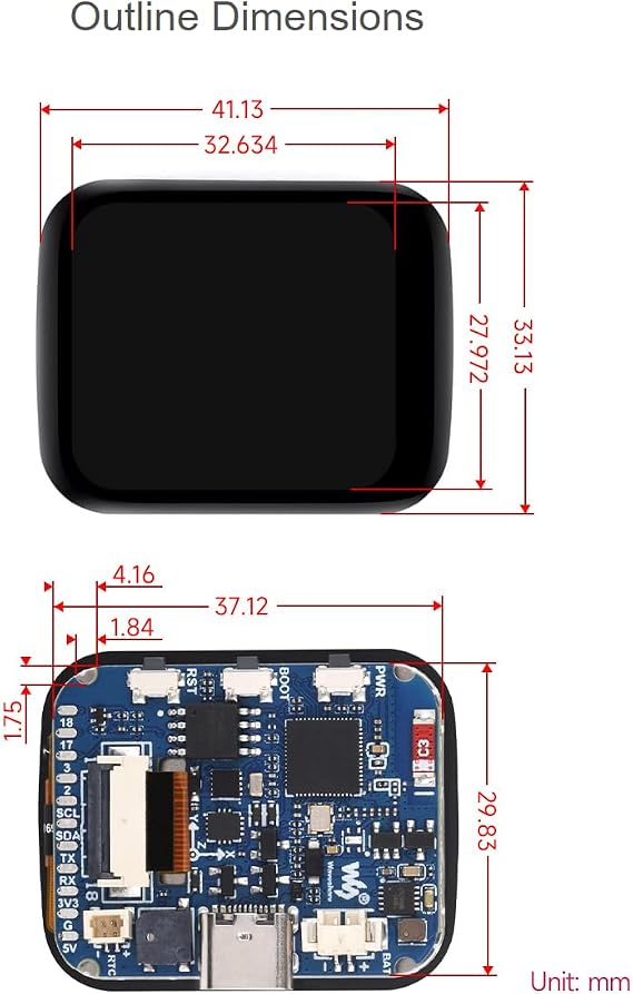 Waveshare ESP32-S3 Development Board with Onboard 1.69inch Touch LCD Display, 240280 Pixels, 262K Color Micro LCD Display, ESP32-S3, Accelerometer and Gyroscope Sensor