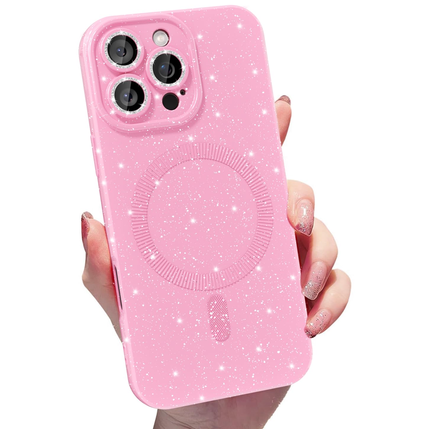 MINSCOSE for iPhone 11 Pro Case Magnetic Compatible with Magsafe,Cute Neon Glitter Super Vibrant Shiny Bling Sparkly Glossy Girly Case with Thin Slim