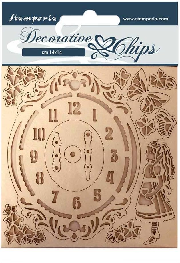 Stamperia Decorative Chips 14x14 cm - Alice Clock