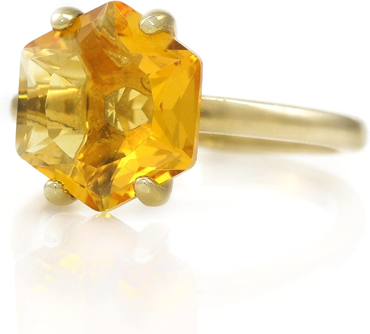 Statement Citrine Ring - Brilliant Hexagon Gemstone Jewelry - Artisan Gold Vermeil Ring for Wedding, Birthday, Anniversary, Engagement - Customizable Size
