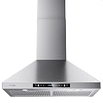 HisoHu Wall Mount Curved Glass Range Hood 36 Inch, 780 CFM, Kitchen Vent Hood Ductless/Ducted Convertible with Touchscreen and LED Lights