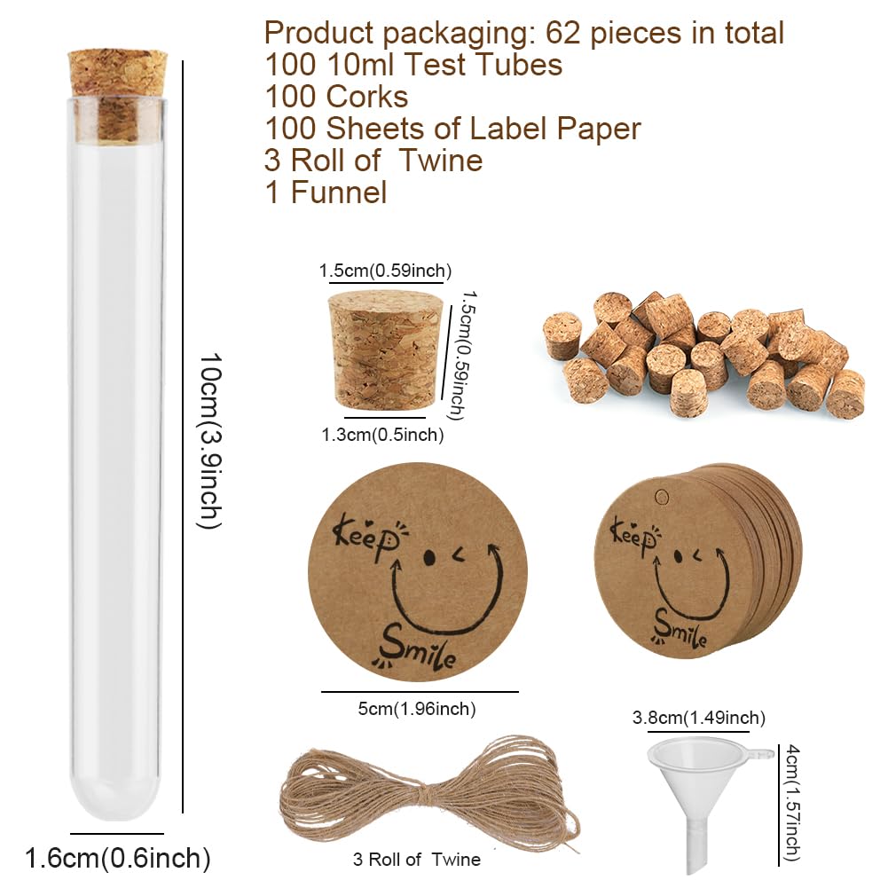OFFCUP Provette Trasparenti 100PZ con Tappo in Sughero 16x100mm Plastica per Laboratorio Bomboniere Caramella Spezie