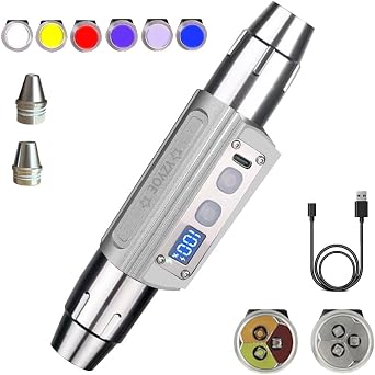 Six in One Jade Recognition Strong Light Flashlight, LED Outdoor Mineral Gemstone Crystal Beeswax Detection Light, White Yellow Red Blue Light 395nm and 365nm UV Multi Source Flashlight.