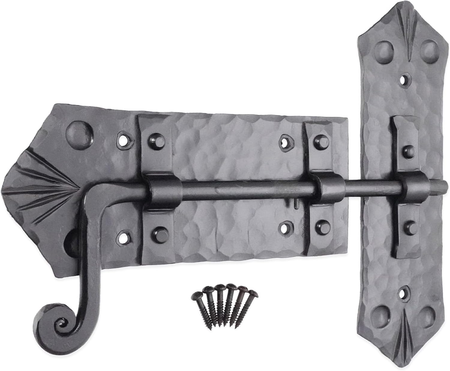 Black Wrought Iron Slide Bolt Door Latch, Hand Forged Wrought Iron Cabinet Catch Barn Gate Shed Lock Rustic Antique Furniture Home Decor