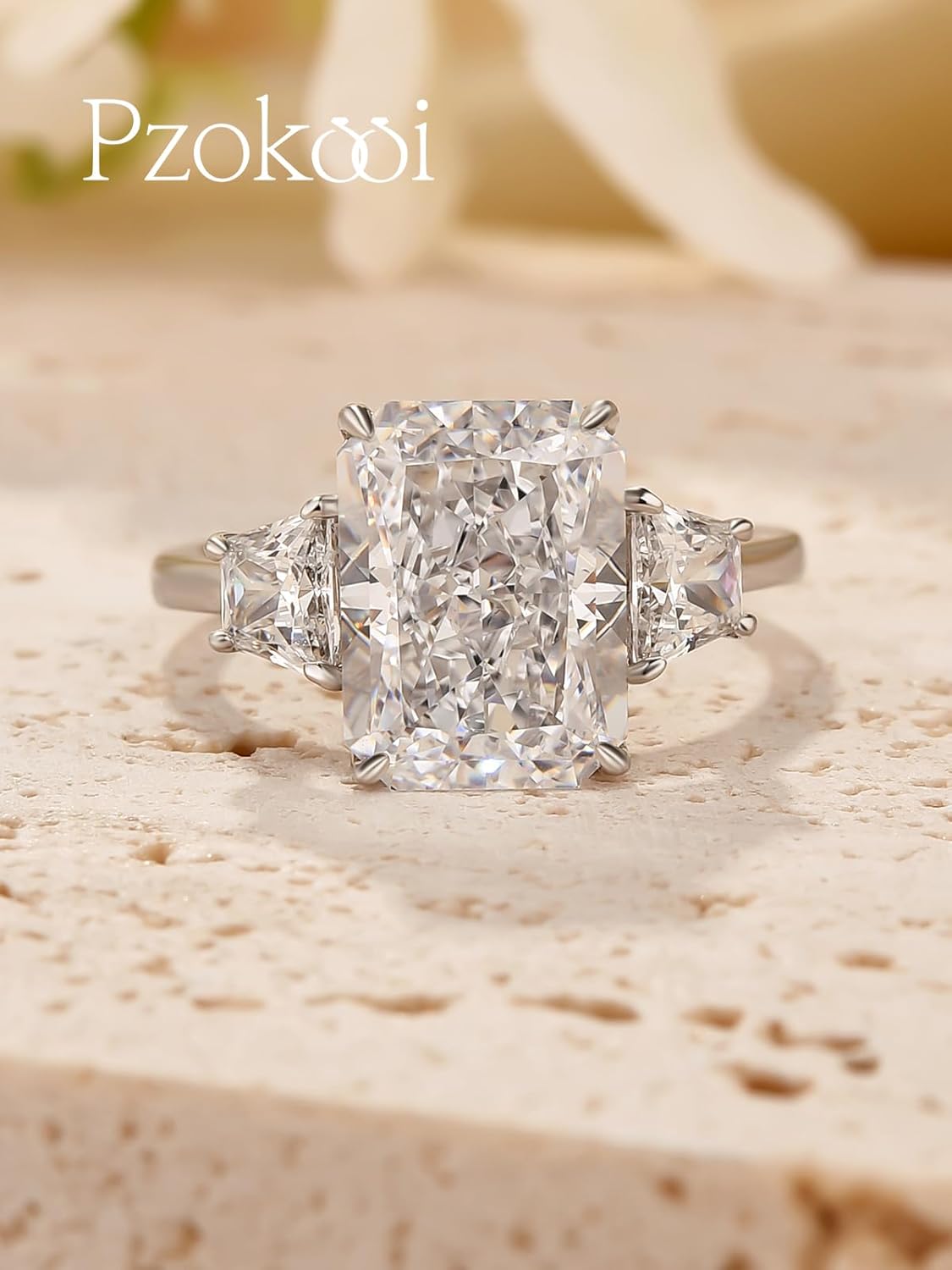 4.5CT Radiant Cut Engagement Ring for Women,925 Sterling Silver Three Stone CZ Simulated Diamond Promise Ring for Wedding,Travel,Daily - Image 6