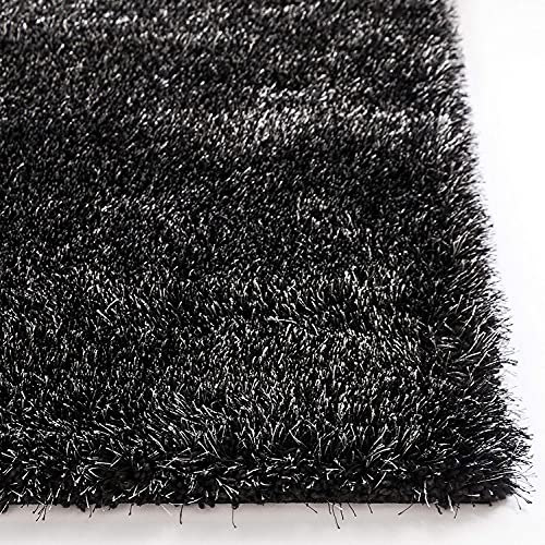 Image of Carpet for Living Room, 5x5 (Round) Feet Black Solid Plain Modern Polyster Luster Shaggy Ultra Thick and Pluffy Soft Shag Area Rug for Your Bedroom, Kid Room, Office and Home