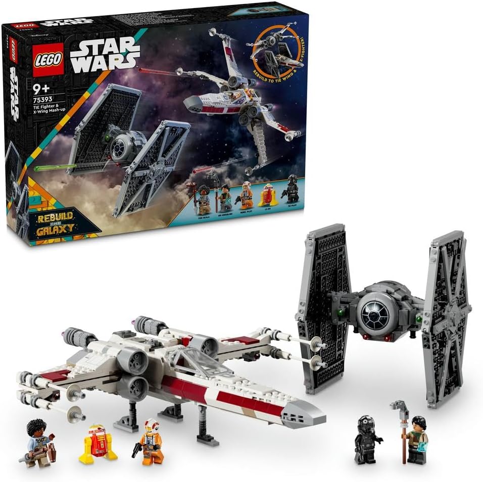 LEGO Star Wars TIE Fighter & X-Wing Mash-up Set, Starfighter Building Toy for 9 Plus Year Old Kids, Vehicles with 4 Minifigures and a Droid Figure, Creative Gift for Boys, Girls and Fans 75393