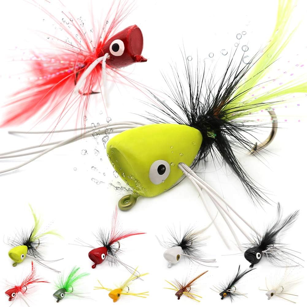 XFISHMAN Popper-Flies-for-Fly-Fishing-Topwater-Bass-Panfish-Bluegill Poppers Flies Bugs Lures