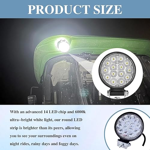 Miniatura 3 de Barra de luz LED redonda, 4.5 pulgadas, 140 W, 14000 lúmenes, luz de inundación todoterreno, antiniebla para conducción de techo, parachoques