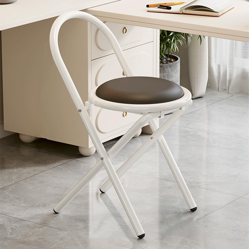 Taburete de bar plegable de metal de 28 pulgadas, asiento portátil de piel sintética para uso en interiores y exteriores, elegante taburete plegable alto en blanco y negro, diseño multifuncional