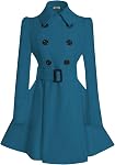 ForeMode Coat de laine à double poitrine avec ceinture de sangle Printemps Mid-Long manches longues Robes d'extérieur
