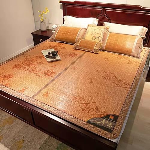 FIgpmwld Foldable Summer Cooling Ice Rattan Mat With Pillowcase, Multicolor, Multiple Sizes(Brass,200 * 220CM)