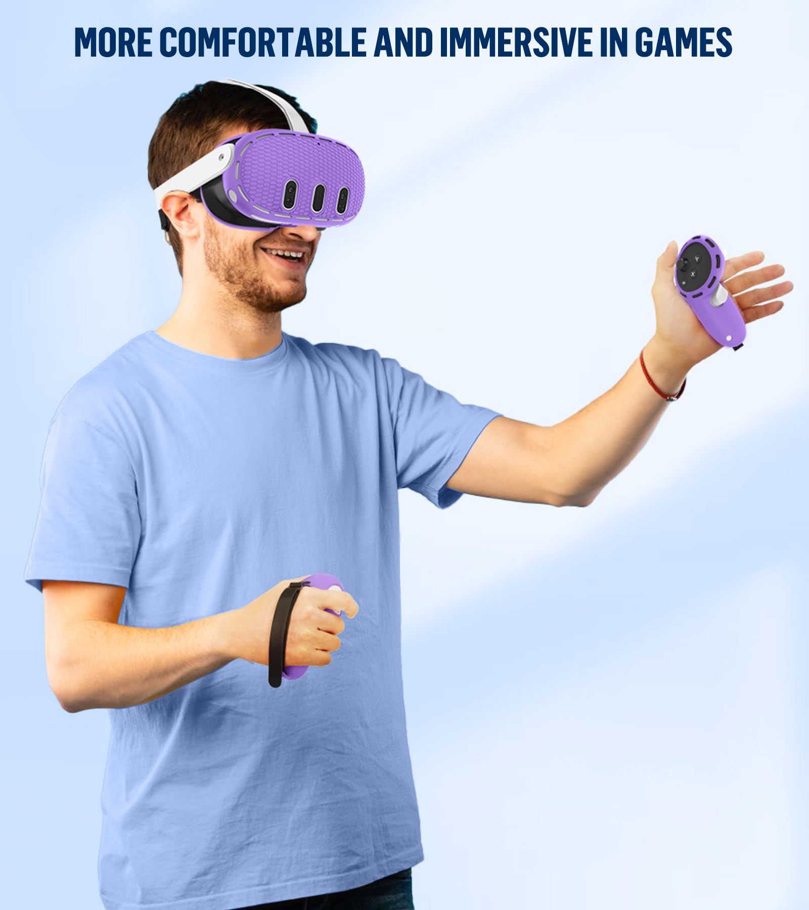 Juego de fundas de silicona compatibles con Oculus/Meta Quest 3, funda de agarre para controlador táctil, cubierta de carcasa de realidad virtual, cubierta de interfaz facial, cubierta protectora de