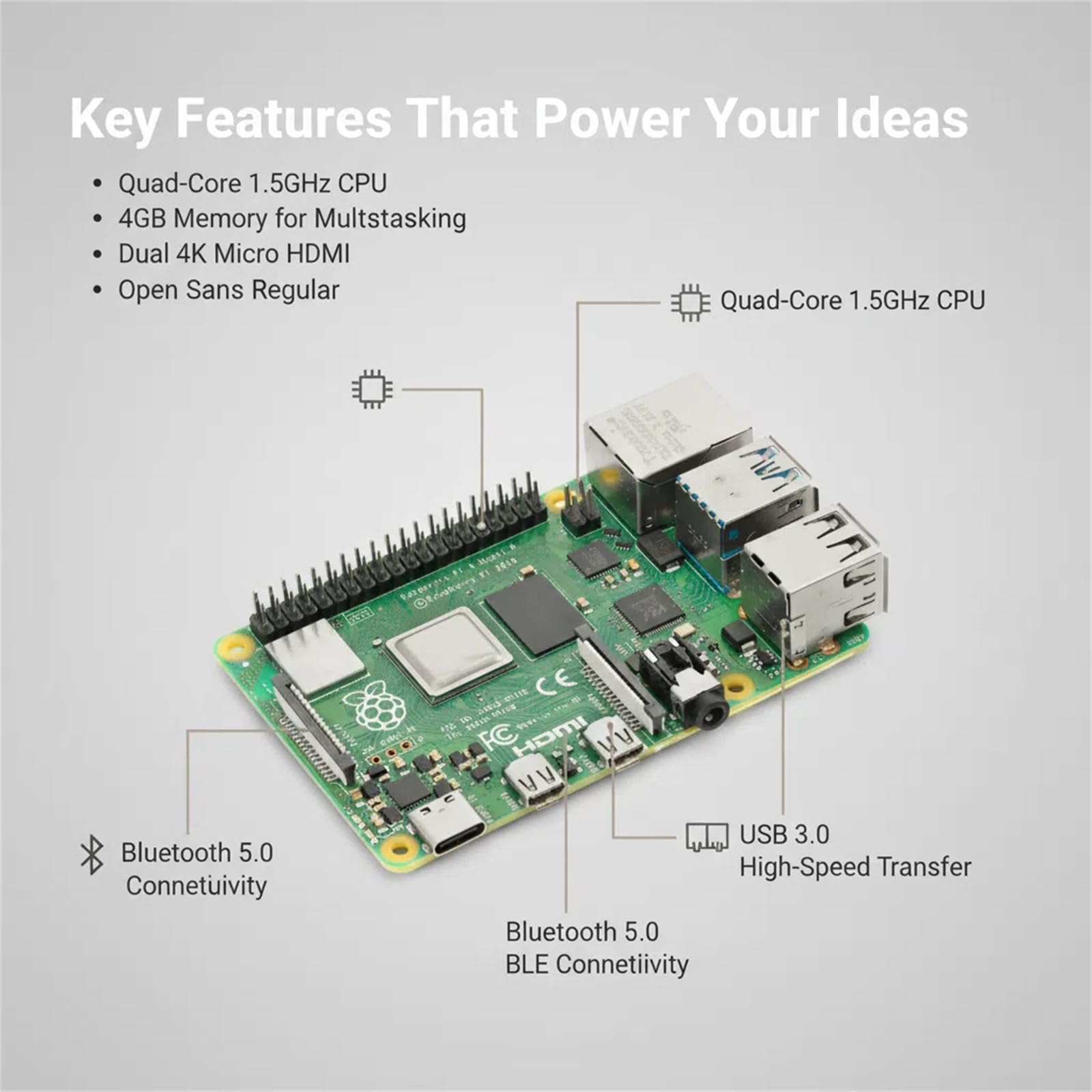 Amazon.com: JESSINIE Raspberry Pi 4 Model B 4GB Development Board