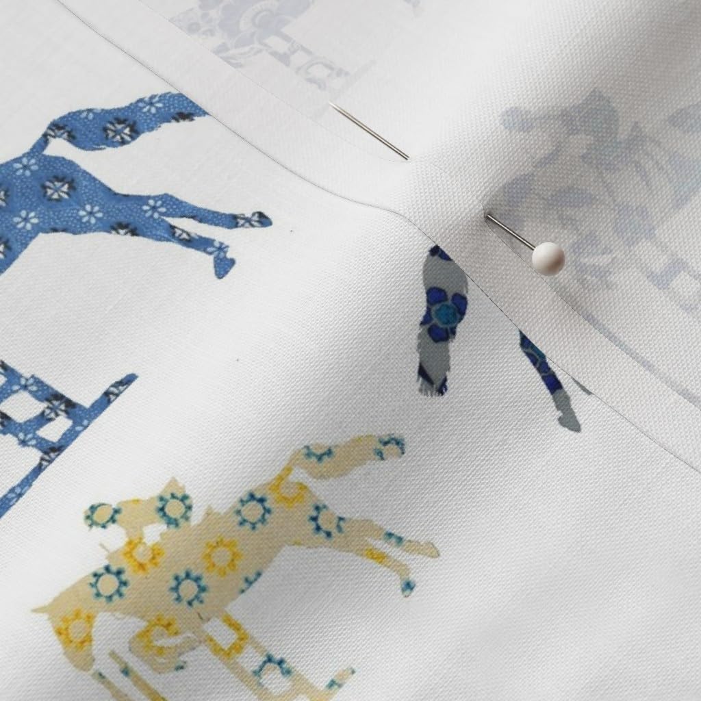 Spoonflower Fabric - Delft Equestrian Hunter Horse Pony Blue White Printed on Petal Signature Cotton Fabric by The Yard - Sewing Quilting Apparel Crafts Decor