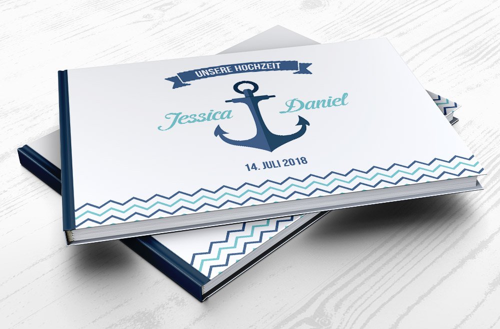 Gästebuch Hochzeit – Personalisiert – Blanko – Maritim Anker – Hochzeitsalbum Hochzeitsbuch Hochzeitsgästebuch (blau/türkis)