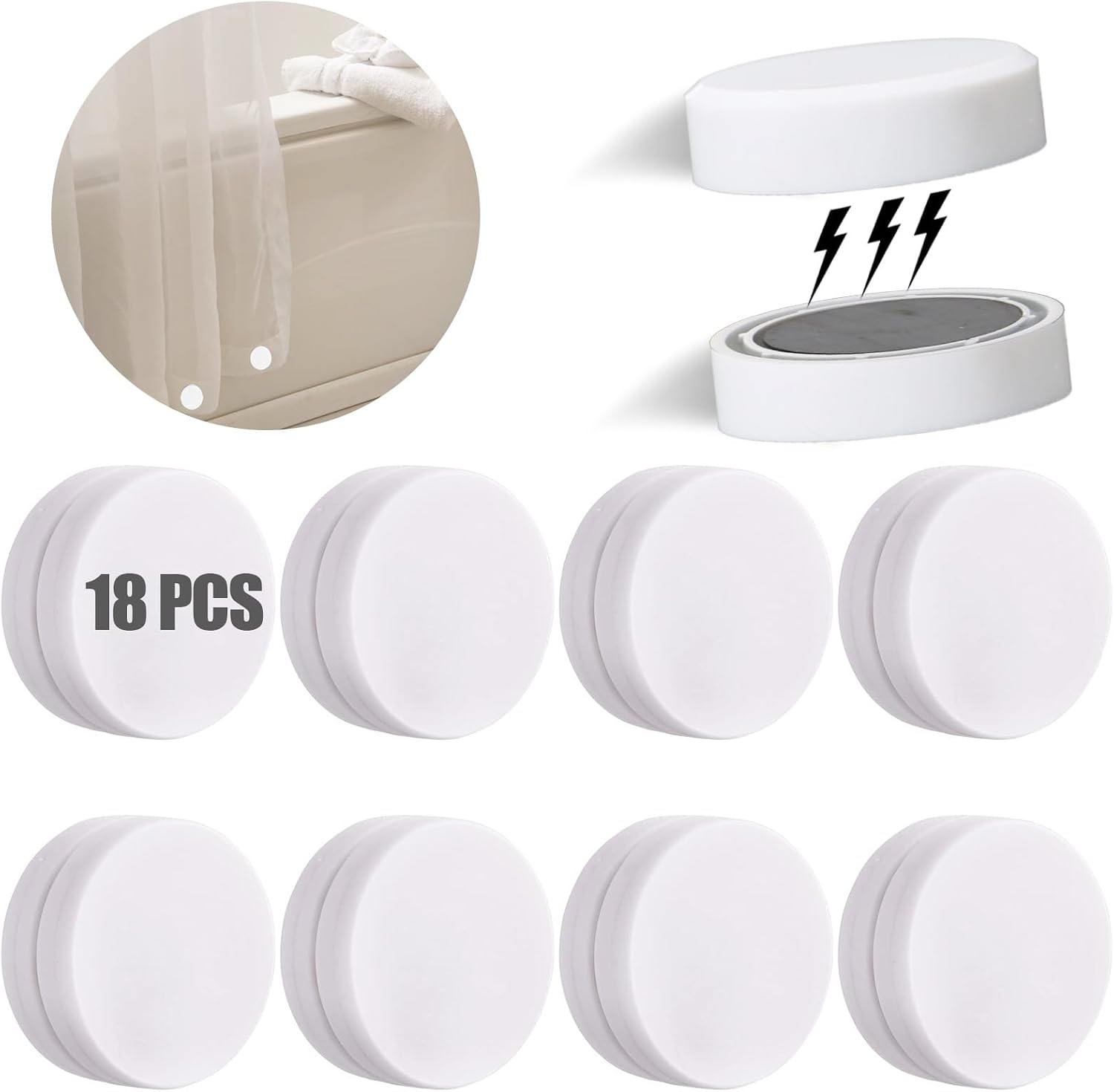 ZYNERY 18 Pcs Shower Magnets for Curtain Liner, Magnetic Shower Curtain Weights, Shower Curtain Magnets Weights, Shower Curtain Weights Bottom, Weights for Outdoor Curtains Flag Tablecloth (White)