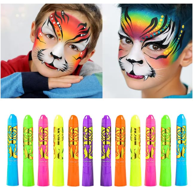 Miniatura 5 de 12 piezas de pintura facial y corporal que brilla en la luz negra, fluorescente, neón UV, para Halloween, club, maquillaje, Navidad, fiesta, kit de