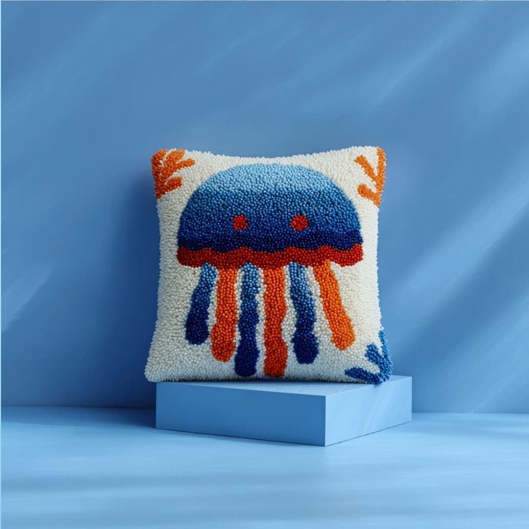 Taxpy Latch Hook Cushion Kits Jellyfish 17X17 Inch