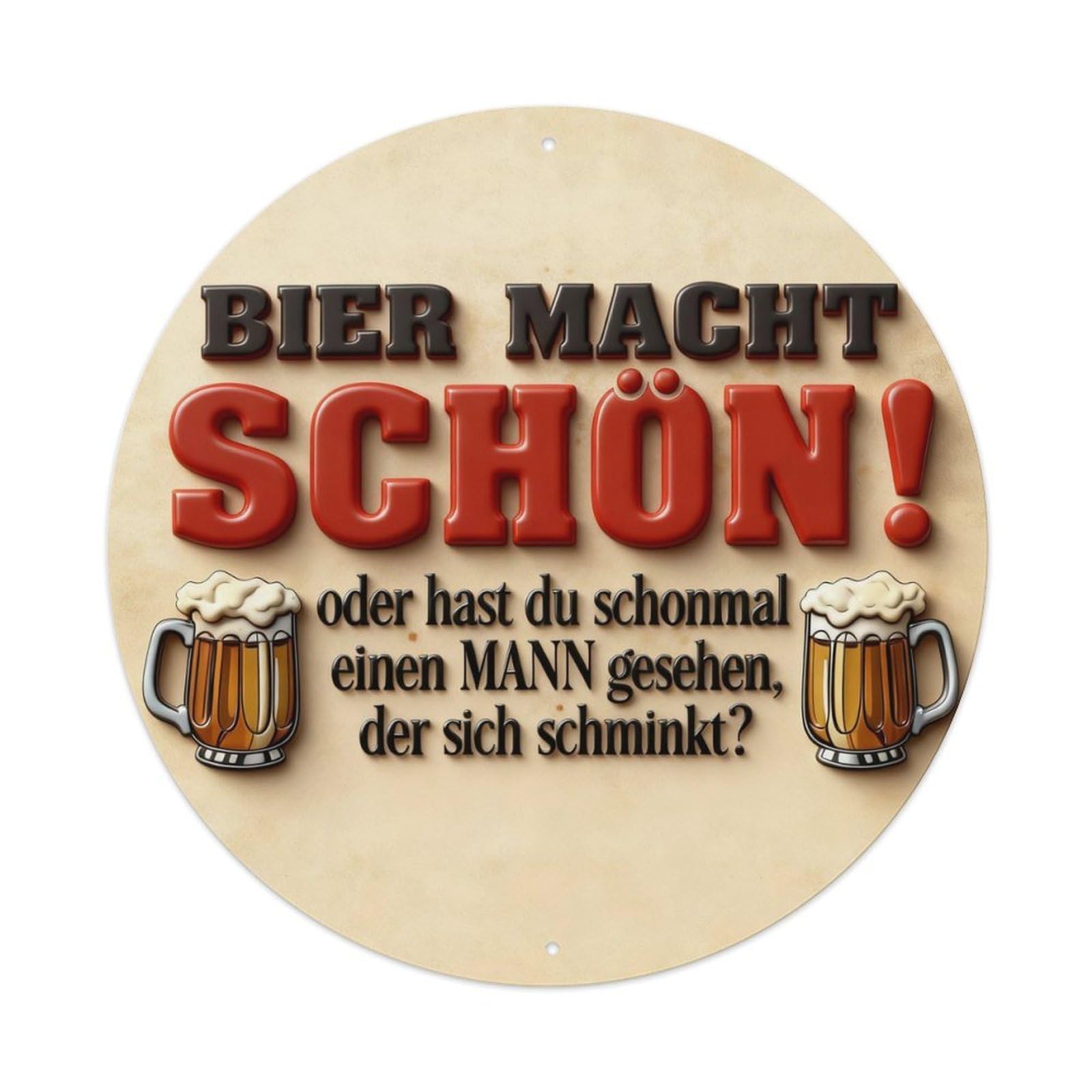 Bier Macht Schön Beer Mug Pattern Print Round Metal Tin Sign Vintage Wall Decor, Bar Garage Cafe Kitchen Home Wall Art Poster 8x8inches