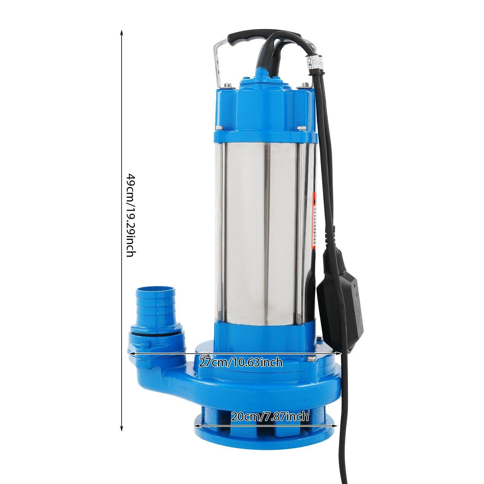 Pompa sommergibile per acque sporche, in acciaio inox, 2200 W, con interruttore a galleggiante, altezza di mandata 25 m, profondità di immersione 30 m, pompa sommergibile per acque reflue (blu)