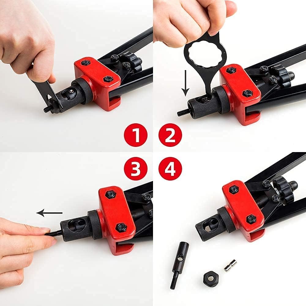 RZX 14" Rivet Nut Tool, Hand Riveter Gun Blind Rivet nut ，Insert rivnut Rivet Setter Kit with M3 M4 M5 M6 M8 M10 Metric 6 Mandrels and 60pcs Rivnuts, Labor-Saving Design, with Rugged Carrying Case
