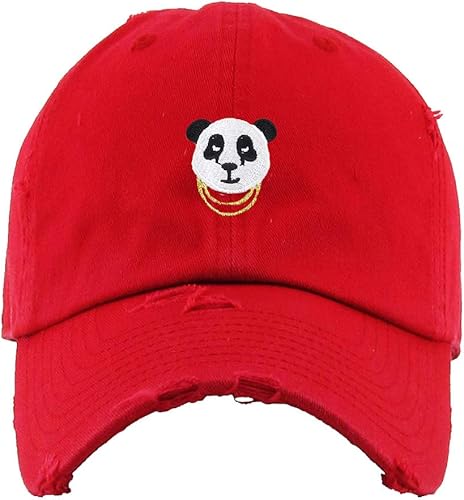 Panda Chains - Gorra de béisbol vintage bordada de algodón ajustable envejecida