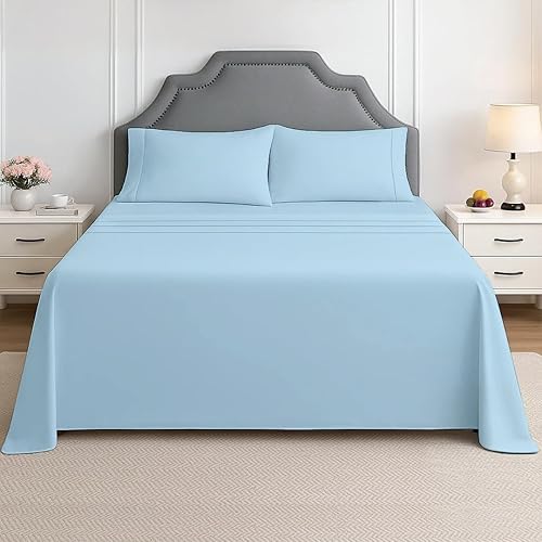 Miniatura 1 de Juego de sábanas de microfibra para caravana, litera matrimonial de 48 x 75 34, color azul claro, sábanas para campistas, caravanas y remolques de