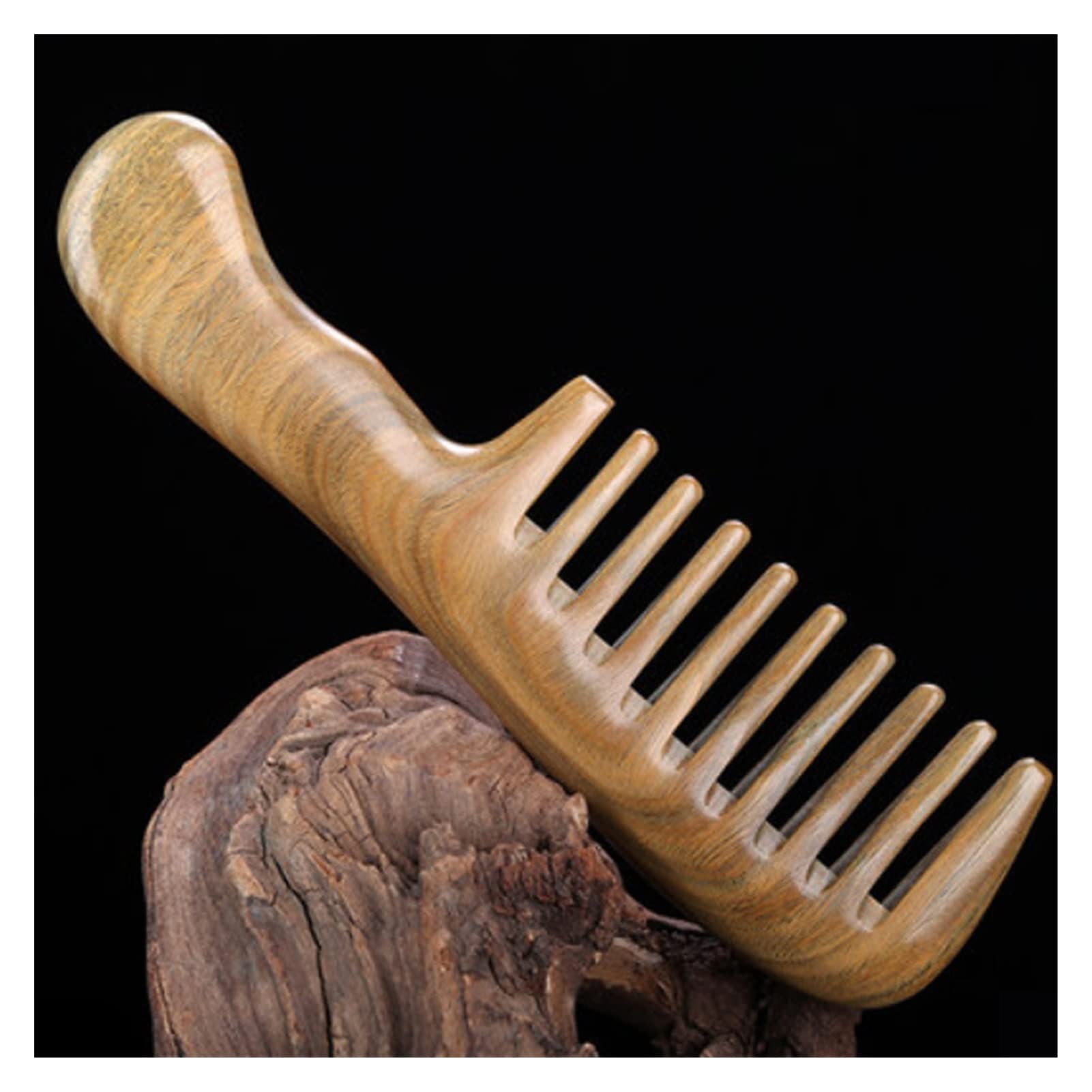 Peine de sándalo Verde Fino 19 cm Peine a Mano Grande for Cabello Rizado Cabello Liso (Color : Wide Tooth)