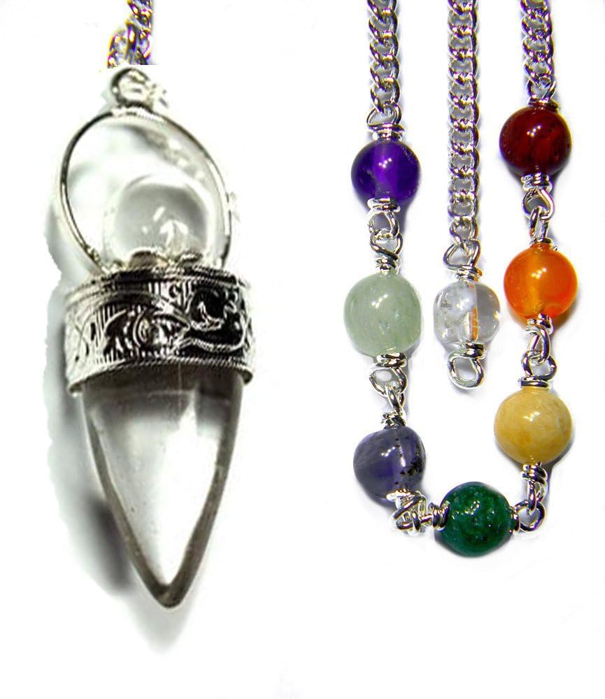 "Cone" Pendulum Clear Quartz "Crystal Quartz Chakra Pendulum with Bag and Instruction Leaflet for Divination / Dowsing Tool