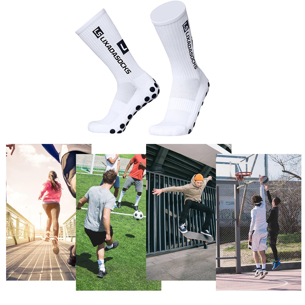 Lixada Juego de Calcetines de fútbol Antideslizantes y Mangas de Pantorrilla, Calcetines elásticos para Deportes al Aire Libre con agarres