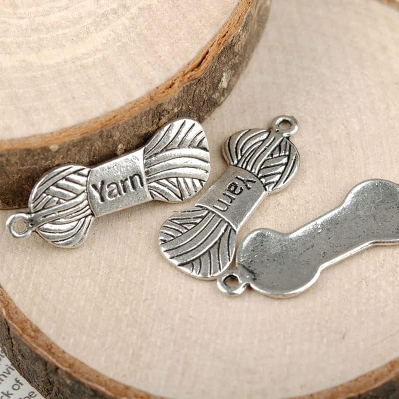 Acxico 100Pcs Yarn Charms Yarn Pendants Knitting Charms Antique Silver Tone 12 x 30 mm Making DIY Handmade Accessories - Image 5