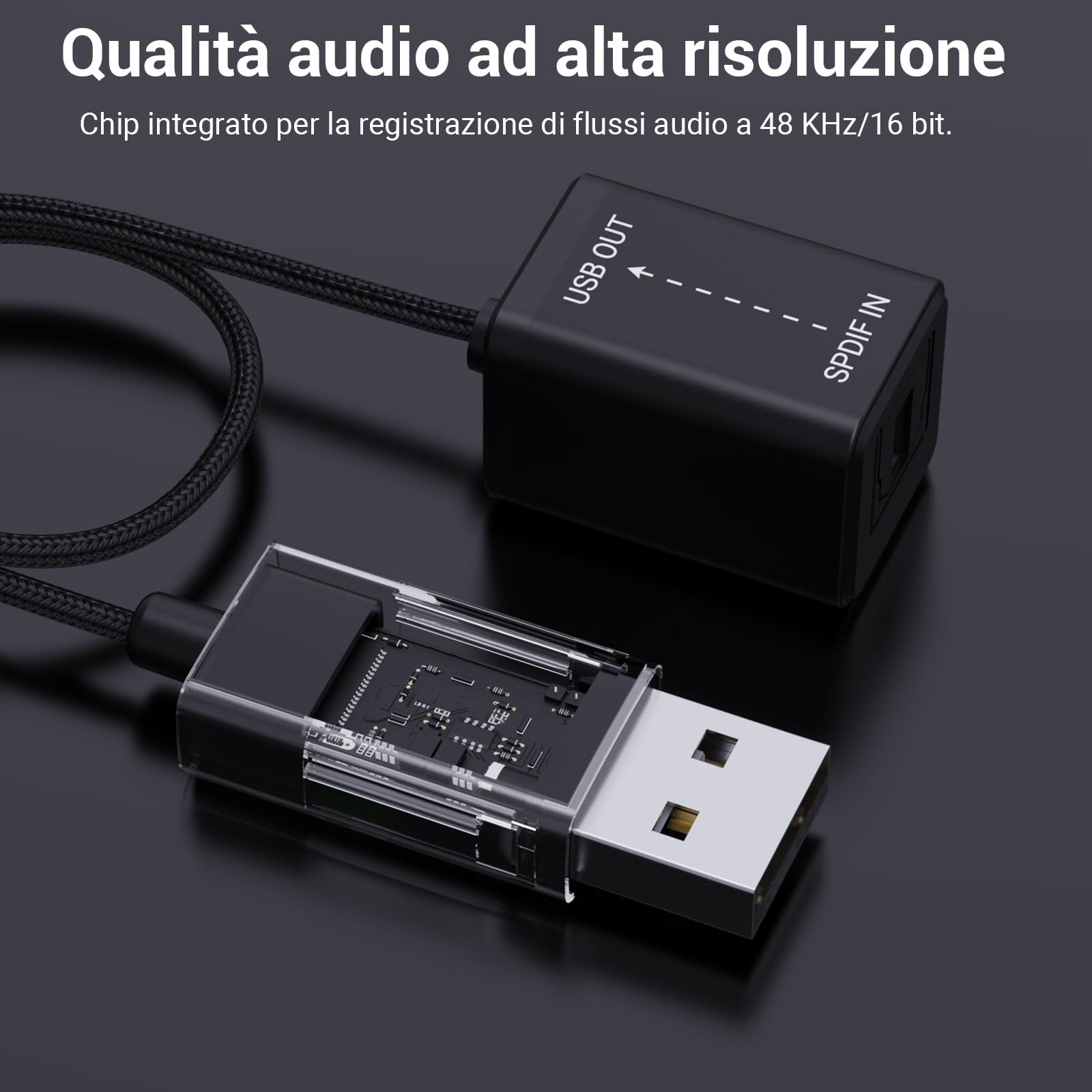 Adattatore USB A SPDIF Ottico - Ingresso Audio Per PC, Registrazione Stereo 48KHz/16bit - Foto 4