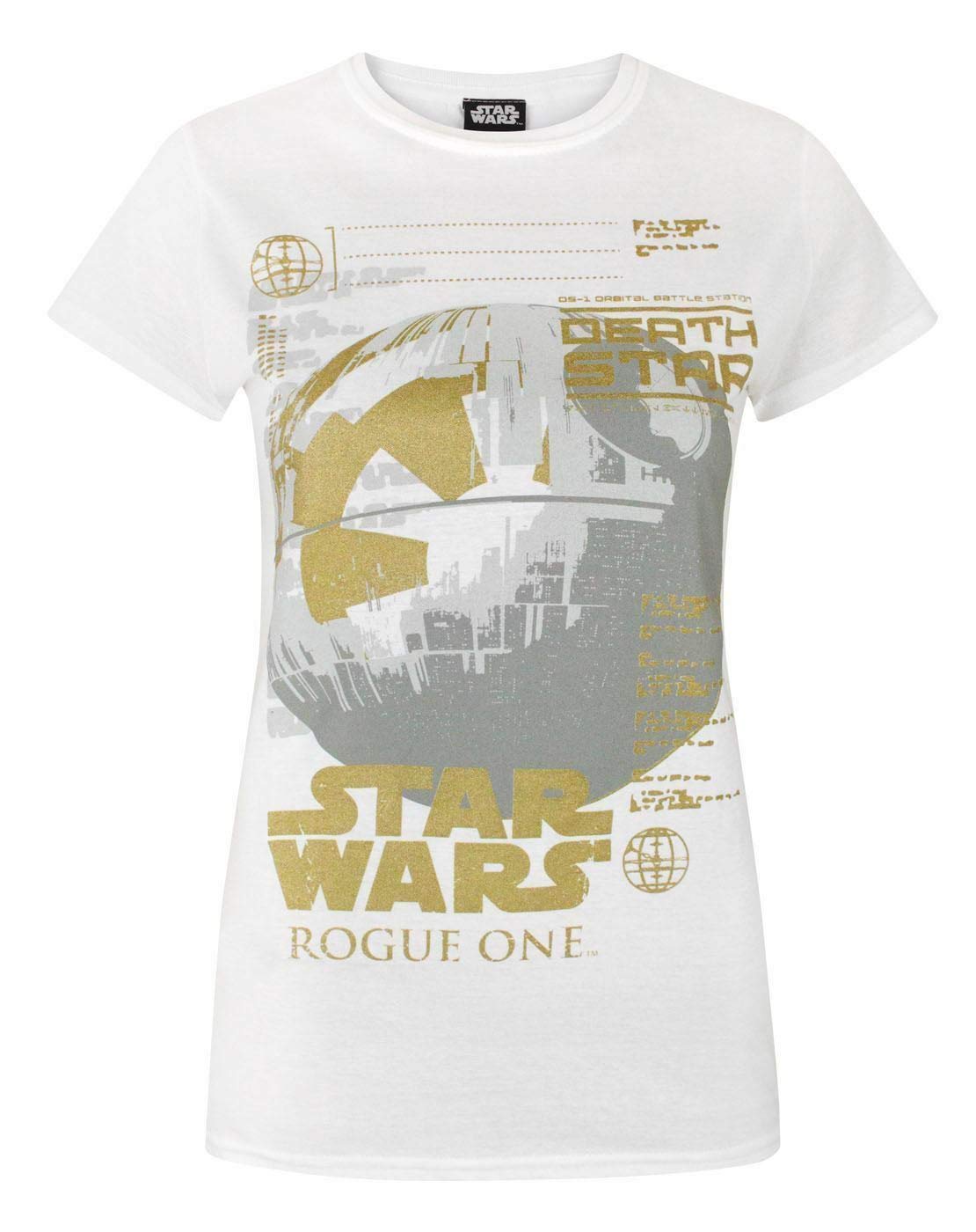 Vanilla Underground Women's White Star Wars Death Star Print Short Sleeved T-Shirt - Large