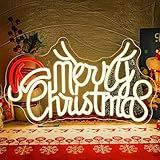 [Enseigne Lumineuse Merry Christmas] : Le neon led Merry Christmas Antlers Hat illumine votre chambre. Profitez de la période de Noël avec cette lettre lumineuse unique.