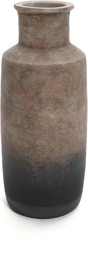 LuxenHome Rustic Ceramic Vase, 15" Narrow Floor Vases, Brown Vases | Tall Brown Ombre Pottery Vase, Terracotta Vase, Farmhouse Vintage Decorative Accent for Living Room, Modern Home Decor