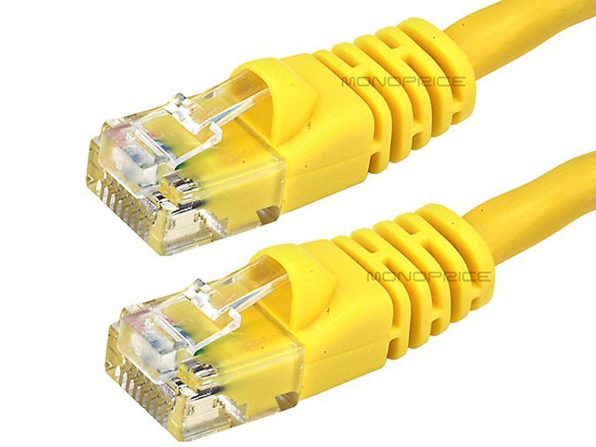 Monoprice 102332 Cat6 Ethernet Patch Cable - Network Internet Cord - RJ45, Stranded, 550Mhz, UTP, Pure Bare Copper Wire, 24AWG, 100ft, Yellow