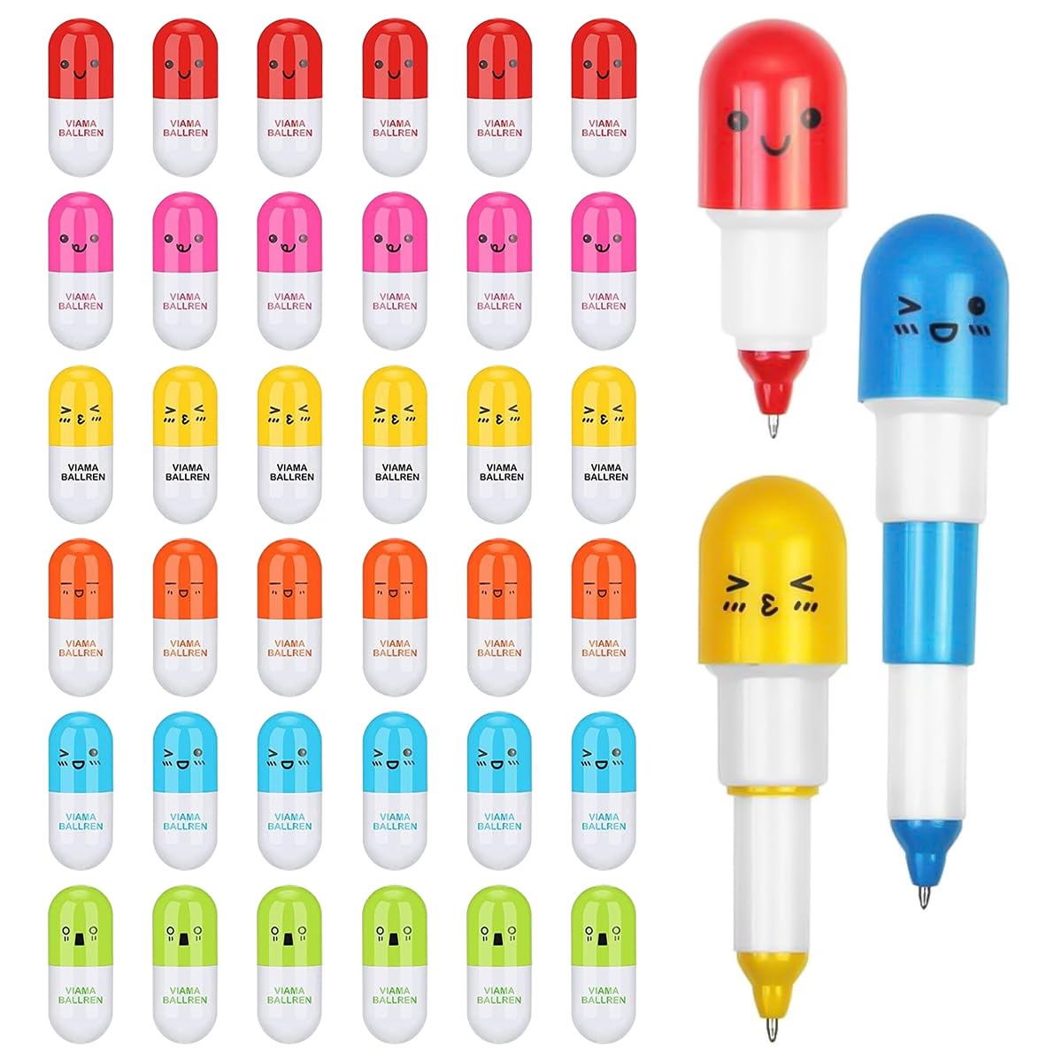 QHFlashbuy 36 Piezas Mini Bolígrafos de Bola Retráctiles,Capsula Píldora Bolígrafo de Punta Redonda,Bolígrafo Creativo Mini Bolígrafo Retráctil para Escuela, Oficina,Hogar