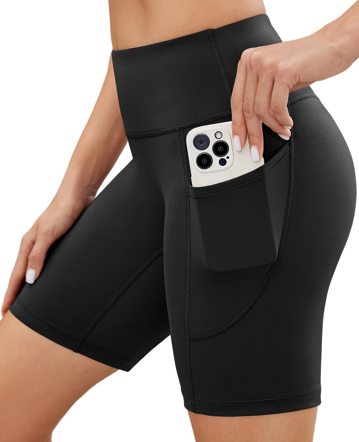 Maketina No Front Seam Biker Shorts for Women with Pockets 6 Inches Yoga Hitting Workout Gym Tummy Control Shorts