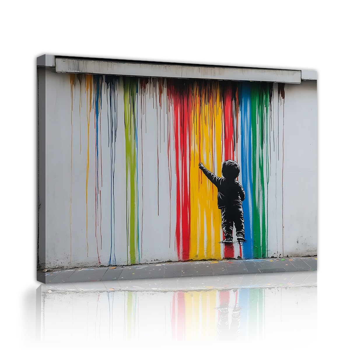 TOANGWALL Modern Abstract Graffiti Canvas Wall Art for Corridor Rainbow Paint Drips Boy Artwork Pictures Posters for Playroom Studio Decor 70x85cm