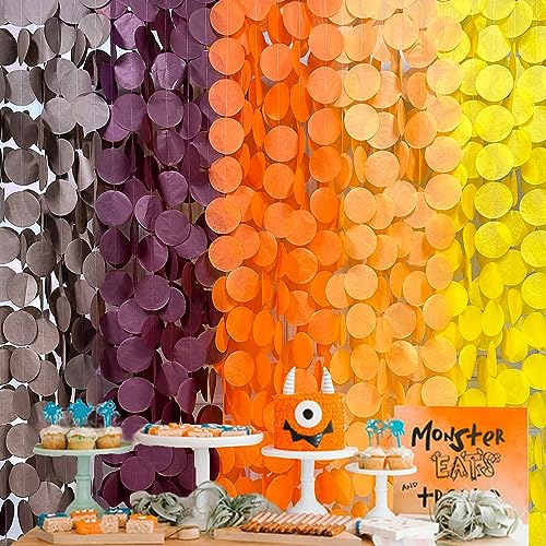Image of 192Ft Fall Party Decorations Big Circle Dots Backdrop Garland Yellow Orange Burgundy Brown Tissue Paper Polka Dot Hanging Streamers for Birthday Wedding Fall Autumn Thanksgiving Harvest Party Supplies